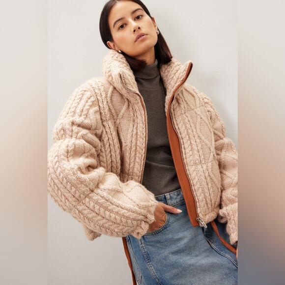 Blank NYC Sweater Puffer Short List Jacket Large Cream Damage - Picture 2 of 7